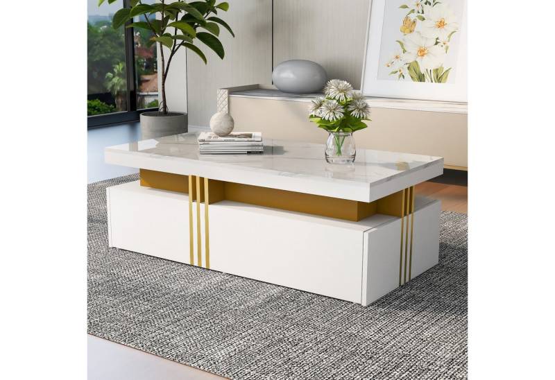 STILVORA Wohnzimmer-Set mit Schubladen,Hochglanz-Couchtisch Sofatisch mit marmorierte Platte, (1-St), mit Spanplatte-Musterplatte und 2 Holzschubladen von STILVORA