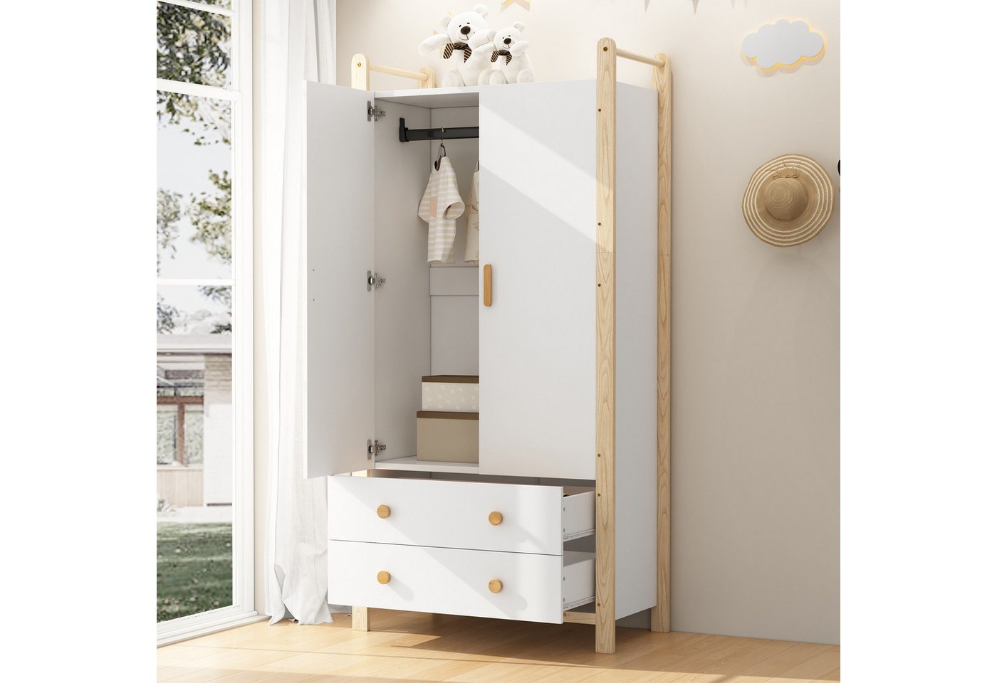 STILVORA Wohnzimmer-Set mit Schubladen,Kleiderschrank Flurgarderobe mit Kleiderstange, (Flurgarderobe, Highboard, 1-St., mit Kleiderstange, 2 Schubladen), 2-türiger Lagerschrank von STILVORA