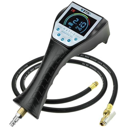 STIX HATI-2 Automatischer Reifenfüller - Elektronischer Reifendruckprüfer, 0-16 BAR, 150 cm Schlauch, LCD-Display, USB-C-Ladung, für Werkstätten von Stix