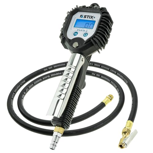 Druckluft Reifenfüller PSAIR-2 mit Digitalem Manometer – 1,5m Schlauch, 0-18 BAR, Präzises Reifenfüllgerät für Autos & Motorräder, Elektronischer Reifendruckfüller STIX von Stix