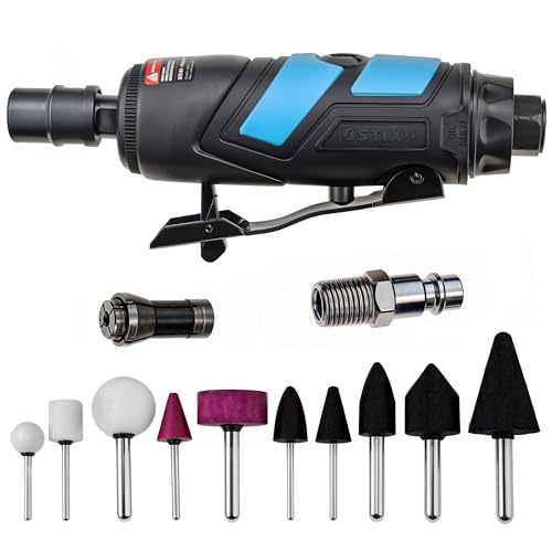 Druckluft Stabschleifer - Schleifer 1/4" mit Zubehör - Schleifmaschine 25000 U/MIN - geeignet für Fräser, Trennscheiben und Schleifkörper - mit 3 und 6 mm Spannfutter von Stix