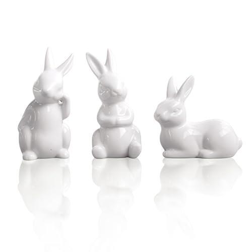 STKMELON Keramik Häschen Figuren Osterhase Hasen Dekor Osterdekoration Weißes Kaninchen für Home Desktop Decor Set von 3 von STKMELON