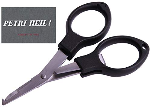 Angelschere Braid Schere Sprengringzange f geflochtene Schnur, faltbar Splitring Scissor ca. 10cm + gratis Petri Heil! Aufkleber von STMK