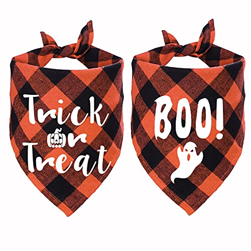 STMK Halloween Plaid Hundehalstücher Trick or Treat Boo Dog Bandana Schal für Halloween Hund Welpe Kostüm Dekorationen von STMK