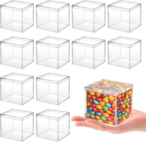 STNRST-IN 12 StückTransparente Quadratische Aufbewahrungsbox, Kunststoff Acrylbox mit Deckel, Kleine Staubresistente Aufbewahrungsbehälter für Schmuck Vitrine Aufbewahrung Süßigkeiten Verpackung von STNRST-IN