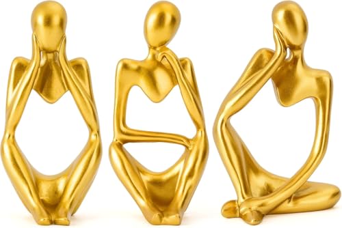 STNRST-IN 3 Stück goldene Denker-Statuen, Heimdekoration, Kunstharz, abstrakte, trendige Kunst-Skulptur, moderne ästhetische Sammlerfiguren, Display für Zuhause, Büro, Schlafzimmer, Regal, Tisch von STNRST-IN