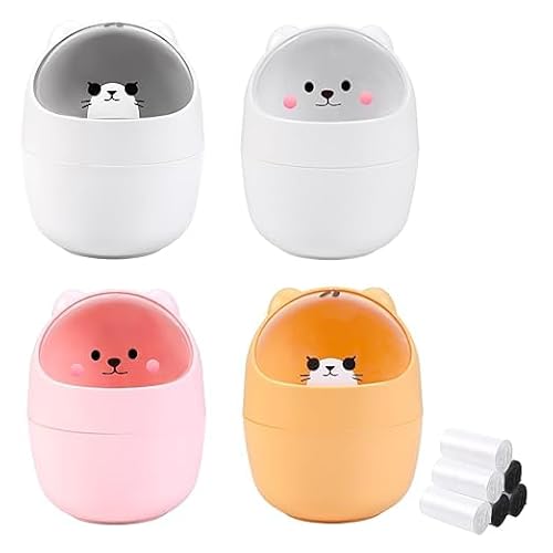 STNRST-IN 4StückCartoon Klein Papierkorb mit 6 Rollen Müllsäcke, Portable Mini Tischmülleimer mit Deckel, Kawaii Mülleimer mit Schütteldeckel für Büro Wohnzimmer Küche Schlafzimmer STNRST-IN 4StückCartoon Klein Papierkorb mit 6 Rollen Müllsäcke, Portable Mini Tischmülleimer mit Deckel, Kawaii Mülleimer mit Schütteldeckel für Büro Wohnzimmer Küche Schlafzimmer von STNRST-IN