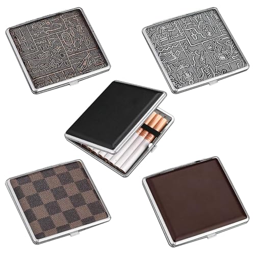 STNRST-IN Zigarettenetui im Vintage-Stil, schlankes Etui aus Metall, mit PU-Lederbezug, tragbare Clamshell-Mini-Quadrat-Zigaretten-Tragetasche für Handtaschen und Hemdtaschen, 5 Stück von STNRST-IN