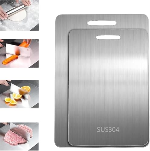 STOAT® Edelstahl Schneidebrett 2er-Pack, 39 * 28CM, 34 * 23CM, Doppelseitig, BPA-frei, Anti-bakteriell, Langlebig, Fleisch & Gemüse Schneidebrett von STOAT
