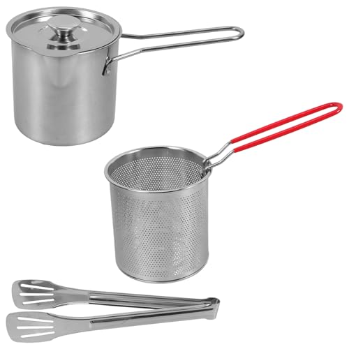 STOBAZA Friteuse Satz 304 Kleine Küchen Fritteuse mit Korb und Deckel Ergonomischer Griff für Tempura Nudeln Steak Robuste Verschleißfeste Bratpfanne von STOBAZA