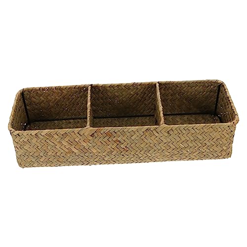 STOBAZA 1stück Fächer Aufbewahrungsbox Aus Seegras Woven Desktop Organizer Für Zuhause Büro Und Reisen Leichte Und Kompakte Aufbewahrungslösung Natürliche Farbausführung von STOBAZA