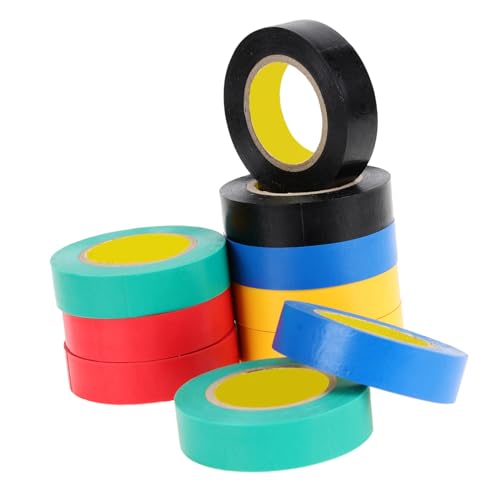 STOBAZA 10 Stück Teiliges PVC Isolierband Farbige Elektroband in Schwarz Rot Grün Blau Gelb Flammhemmendes Hitzebeständiges Klebeband für Elektriker Auto DIY Haushalt von STOBAZA
