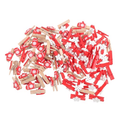 STOBAZA 100 Stück Teiliges Weihnachts Holzklammern mit Schneeflocken und Handschuh Motiv Multifunktionale Xmas Foto und Notizhalter Kreative Deko für Weihnachtsfeiern und Festliche von STOBAZA