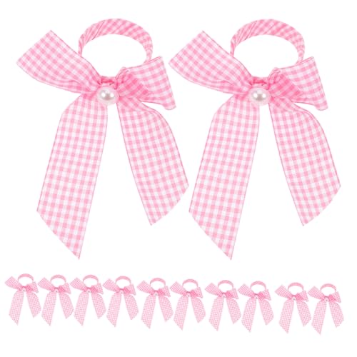 STOBAZA 12 Stück Kinderbindungsschnalle Mardi Gras Serviettenringe Bogenserviettenringe Stoffserviettenringe Bugweinglaszauber Karierte Schleife Ribbon -Geschenkringe Polyester Rosa von STOBAZA
