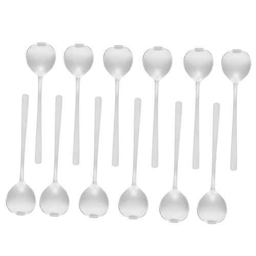 STOBAZA 12 Stück Teiliges Edelstahl Esslöffel mit Flachem Boden Quadratisches Design Schwer Gebogene Polierte Tableware für Zuhause und Restaurant zum Rühren und Servieren von Suppen und von STOBAZA