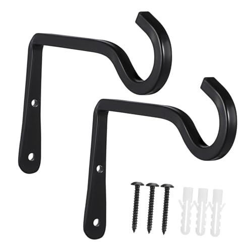 STOBAZA 2 Stück Eisen Wandhaken Schwarz Robuste Gartenhaken für Outdoor Pflanzen Vielseitige Wandhalterung für Körbe Laternen Handtücher Platzsparend und Langlebig von STOBAZA