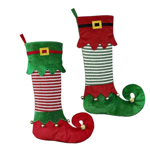 STOBAZA 2 Stück Großer Weihnachtsstrumpf mit Aufhängeschlaufe Bunte Weihnachtsdeko Socken Geschenkbeutel für Süßigkeiten Weihnachtsbaum Fenster Tür Dekoration Festliche Xmas Party von STOBAZA