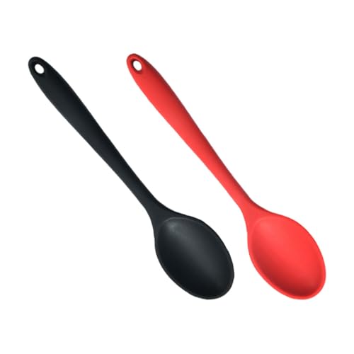 STOBAZA 2 Stück Silikon Kochlöffel Hitzebeständig Bpa frei Rutschfest für Kochen Braten und Servieren Farblich Sortiert Schwarz Rot mit Aufhängeloch Pflegeleicht und Geruchsneutral von STOBAZA