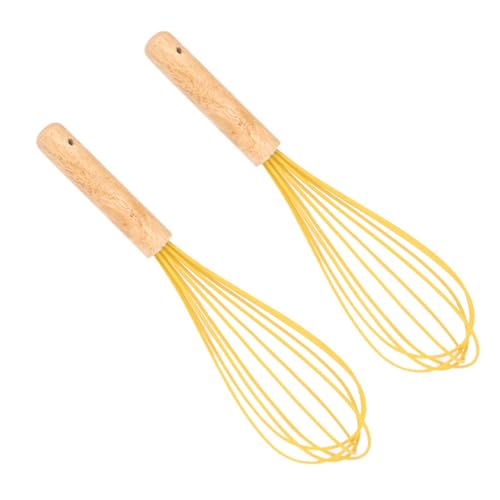 STOBAZA 2 Stück Teiliges Silikon Rührbesen Handmixer mit Holzgriff Bpa Frei Lebensmittelecht Spülmaschinengeeignet für Backen Kochen Eier Sahne Mixen von STOBAZA