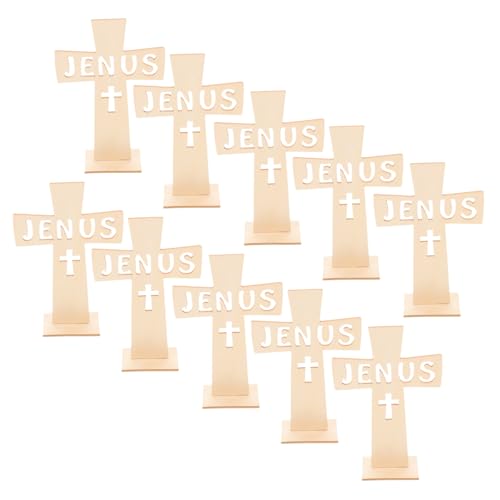 STOBAZA 20 Stück Dekoratives Kreuz christliches Tischkreuz Holzhandwerk religiöses Tischkreuz Dekorative Kreuze Kirchenkreuz aus Holz Kreuzdekor aus Holz Beige von STOBAZA