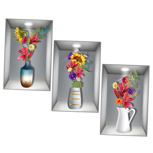 STOBAZA 3 Stück Blumen Wandsticker Blumentopf Wanddekoration mit Realistischem für Wohnzimmer und Flur Abriebbeständig Geruchsfrei Langlebig Moderne Wohnraumgestaltung von STOBAZA