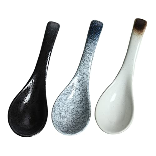 STOBAZA 3 Stück Teiliges Japanisches Keramik Löffel Dekorative Suppenlöffel mit Kurzem Griff Ergonomisch Geformt Vielseitig für Suppe Porridge Ramen Stilvoll für Haushalt und Restaurant von STOBAZA