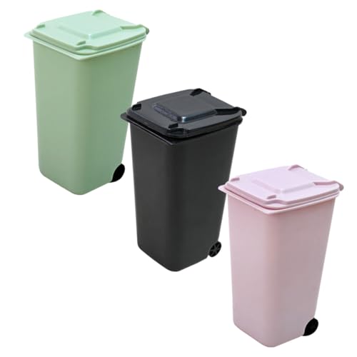 STOBAZA 3 Stück Teiliges Mini Desktop Abfallbehälter Multifunktional Platzsparend Farbig Schwarz Grün Rosa Kompakt für Büro Küche Schlafzimmer zur Aufbewahrung Kleiner Abfälle und Ordnung von STOBAZA