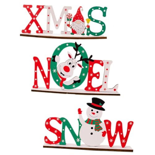 STOBAZA 3 Stück Weihnachtliche Holz Tischdeko Teiliges mit Englischen Buchstaben Weihnachtsmotive für Innen und Außen Festliche Xmas Party Dekoration von STOBAZA