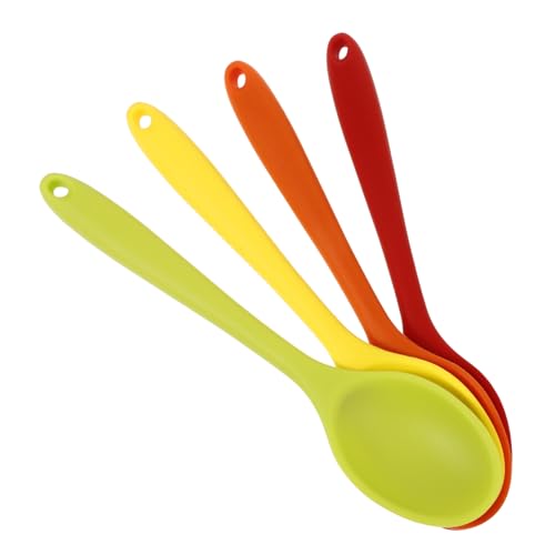 STOBAZA 4 STÜCKE Teiliges Silikonlöffel mit Langem Griff Hitzebeständig und Antihaftbeschichtet Große Rührlöffel für Kochen Backen Servieren in Bunten Farben Praktisches Küchenwerkzeug von STOBAZA