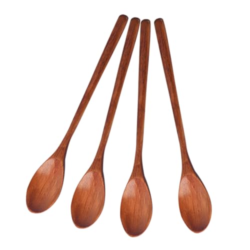 STOBAZA 4 Stück Holzlöffel Langem Griff Teiliges Multifunktionale Kleine Dessertlöffel Honiglöffel und Praktische Teelöffel aus Langlebigem Holz für Rühren Mischen und Servieren von STOBAZA