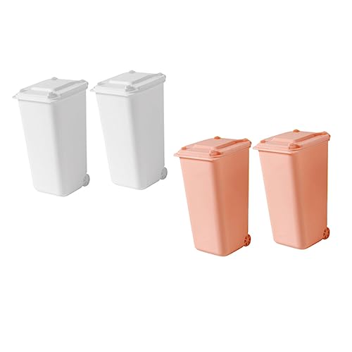 STOBAZA 4 Stück Mini Tischmülleimer mit Deckel Praktischer Kleiner Abfalleimer aus Kunststoff in Weiß und Rosa Vielseitiger Desktop Müllbehälter und Stifthalter für Büro und Zuhause von STOBAZA