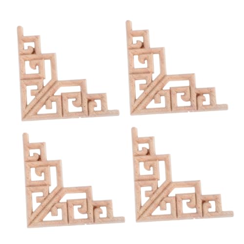 STOBAZA 4 Stück Teiliges Geschnitzte Holzapplikationen Europäische Holzblumen möbelverzierung aus Massivem Holz Dekorative Eckornamente für Möbel Türen Fenster Einfache Installation von STOBAZA