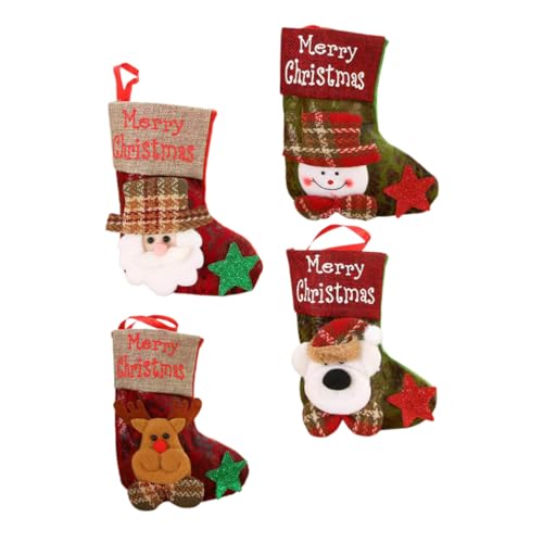 STOBAZA 4 Stück Teiliges Set Weihnachtsstrümpfe Vintage English Print Kleine Nikolaussocken zum Befüllen Weihnachtliche Hängeornamente für Baum Kamin Tür Festliche Familien und Partydeko STOBAZA 4 Stück Teiliges Set Weihnachtsstrümpfe Vintage English Print Kleine Nikolaussocken zum Befüllen Weihnachtliche Hängeornamente für Baum Kamin Tür Festliche Familien und Partydeko von STOBAZA