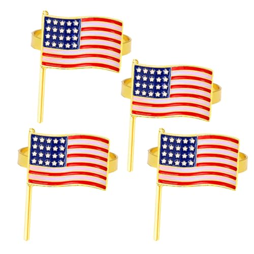 STOBAZA Deko 4. Juli Patriotische Serviettenringe 4 Stück Emaille Unabhängigkeitstag Amerika-Flagge Stern Serviettenhalter Ringe Serviettenschnalle Patriotische Party Esstischdekoration von STOBAZA