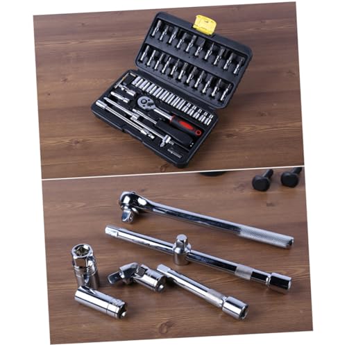 STOBAZA 46 Stück Teiliges Ratschen Schraubenschlüssel Set aus Hochwertigem Vanadium Stahl Professionelles Auto Reparaturwerkzeug mit Vielseitigen Steckschlüsseln Robust Zufällige Farbe von STOBAZA