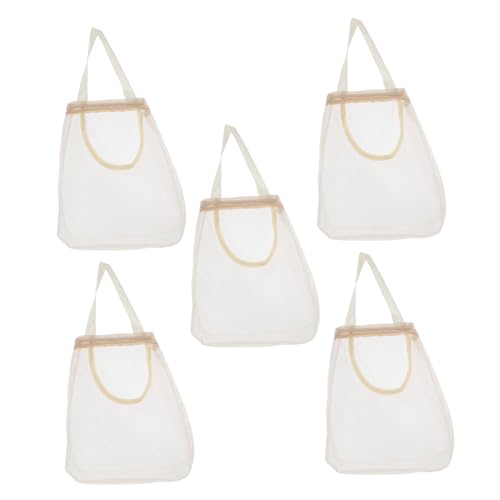 STOBAZA 5 Stück Aufbewahrungstasche für die Küche Einkaufstasche aus Mesh Netzbeutel für die Küche Netzbeutel zur Aufbewahrung Zwiebelspeicher Netzzwiebelbeutel Polyester Beige von STOBAZA