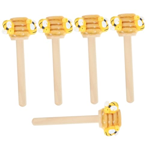 STOBAZA 5 Stück Teiliges Honiglöffel mit Bienen und Honigwaben Dekor Mini Holzstäbchen für Bienenfest Tischdeko und Mehrstöckige Tabletts Niedliche Bienentag Holzkunst für Frühlings und von STOBAZA