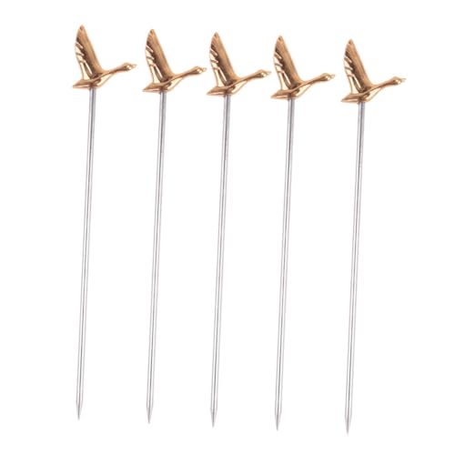 STOBAZA 5 Stück Teiliges Obstgabeln Cocktailspieße Greylag Form Wiederverwendbare Fingerfood Picks für Salat Dessert Goldfarben für Party Bar Zuhause von STOBAZA