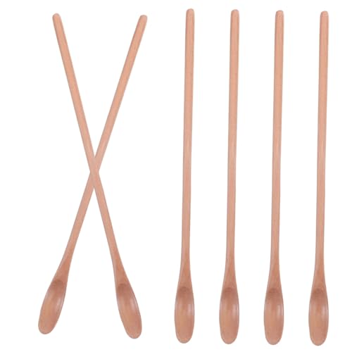STOBAZA 6 Stück Holzlöffel mit Langem Griff Multifunktionale Rührlöffel für Kaffee Honig Zucker Handgefertigte Mini Teelöffel für Getränke Dessert Küche von STOBAZA