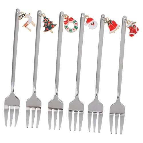 STOBAZA 6 Stück Teiliges Edelstahl Dessertgabel Set mit Weihnachtsanhängern Kleine Gabeln für Kaffee und Tee Robust Spülmaschinenfest Festliches Design für Feiertagsfeiern und Partys STOBAZA 6 Stück Teiliges Edelstahl Dessertgabel Set mit Weihnachtsanhängern Kleine Gabeln für Kaffee und Tee Robust Spülmaschinenfest Festliches Design für Feiertagsfeiern und Partys von STOBAZA