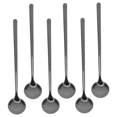STOBAZA 6 Stück Teiliges Lange Edelstahl Löffel mit Schwarzer Oberfläche zum Rühren von Kaffee Milchtee und Cocktails Rostfrei Lange Griffe für Eisgetränke und Desserts von STOBAZA