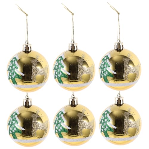 STOBAZA 6 Stück Weihnachtsbaumkugeln Kunststoff Christbaumschmuck Goldfarbene Weihnachtskugeln mit Motiv für Weihnachtsbaum Dekoration Fensterdeko Festliche Hängende Weihnachtsdeko von STOBAZA