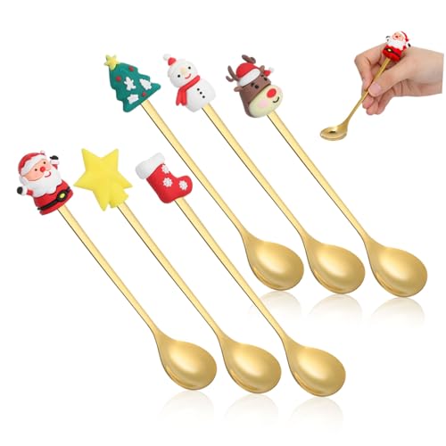STOBAZA 6 Teiliges Feiertagsbesteck Niedlicher Dessertlöffel Aus Edelstahl Cartoon Dessertlöffel Feiertagsutensilien Süße Teelöffel Eisbecher Servierlöffel Weihnachtskaffeetassen von STOBAZA