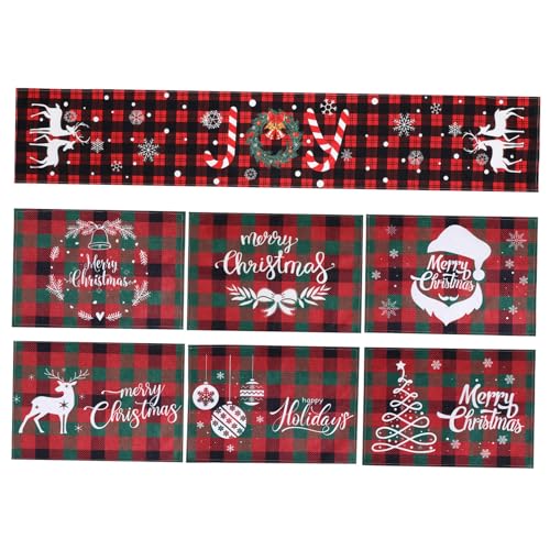 STOBAZA 7 STK. Teiliges Weihnachts Tischdeko Set mit Tischläufer und Platzsets Festliches Design mit Weihnachtsmann Motiv Hitzebeständig für Familienessen und Winterfeiern für Festliche von STOBAZA
