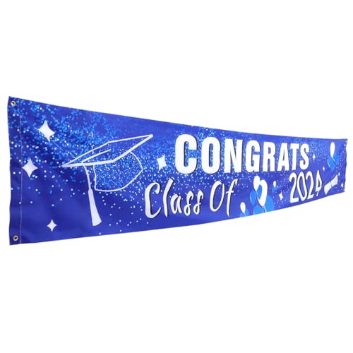STOBAZA Abschlussfeier Banner Polyester Klassenzimmer Deko Class Of Party Hintergrund Blau Garten Design Wiederverwendbar für Schulabschluss Feier von STOBAZA