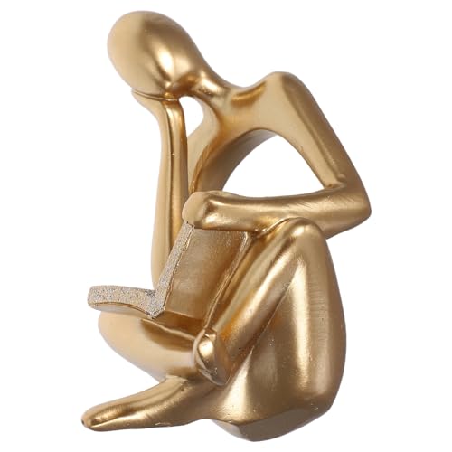 STOBAZA Abstrakte Lesende Frau Skulptur Goldfarbene Resin Figurine für Wohnzimmer Regal Tisch Dekoratives Ornament Modernes Kunstwerk für Büro und Bücherregal von STOBAZA