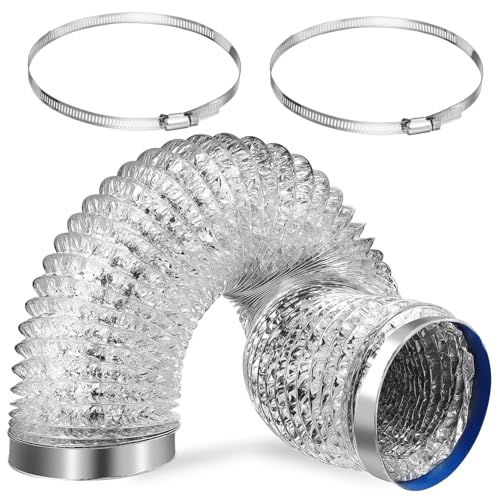STOBAZA Aluminium Folien Abluftschlauch mit Verstellbaren Schlauchschellen und Aluminium Klebeband Flexible Abluftleitung für Trockner Kaminverlängerung und Ofenabzug Einfache Montage von STOBAZA