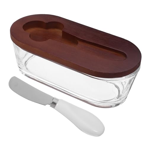 STOBAZA Butterdose Buttergericht mit Deckel und Messer Butteraufbewahrung für die Theke Butter Keeper Schale Butter-Aufbewahrungsbehälter für Kühlschrank Butterspeicherbehälter Holz Kaffee von STOBAZA