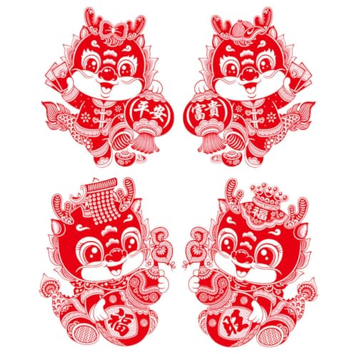 STOBAZA Chinesische Neujahrsdekoration 2 Paar Chinesische Drachen-Wandtüraufkleber 2024 Mondneujahr Fensteraufkleber Drachen-Wandaufkleber Für Frühlingsfest-Heimdekoration von STOBAZA