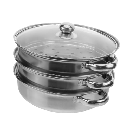 STOBAZA Dreilagiger Edelstahl Dampfgarer mit Glasdeckel Energiesparender Doppelboden Lebensmittelecht Vielseitiger Steamer Topf für Gesunde Familienküche Kompatibel mit Allen Herdarten von STOBAZA
